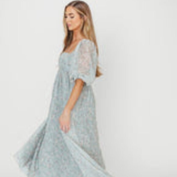 NWT - Worth Collective - Mona Maxi Dress w/ Smocking Sage Green - Bump Friendly - Picture 2 of 5